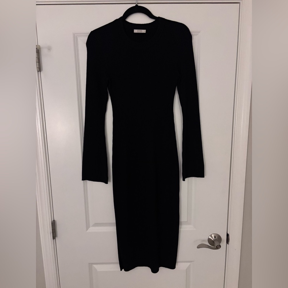 AYR The Crowd Pleaser Ribbed Knit Midi Dress Womens Long Sleeve